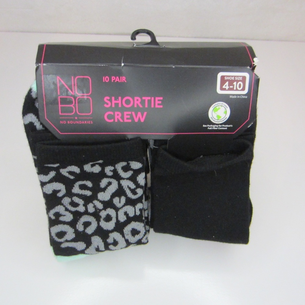 NOBO No Boundries Shortie Crew 10 Pack Women's Socks NWT Size 4-10